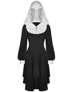 Dark In Love Hooded Gothic Lolita Nun Habit Dress Black White Jacquard Crucifix