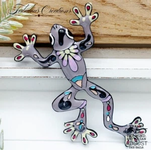 Large Purple Leaping Frog Gecko Brooch Enamel Animal Lizard Broach Pendant Gift - Picture 1 of 4