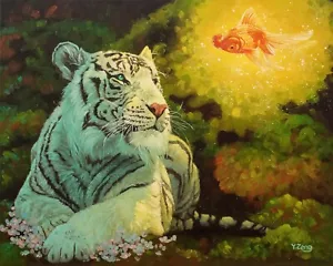 "Giclee Bellas Artes Impresión de Pintura al Óleo Tigre Blanco, Fantasía 8"×10", 16""×20" - Imagen 1 de 4