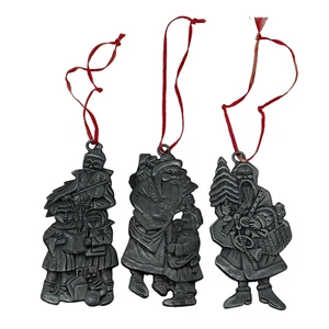 Vintage 90s Avon Holiday Pewter Ornament Father Christmas Santa Claus Set of 3 - Picture 1 of 8