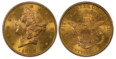 1898-S $20 Double Eagle PCGS MS63.  San Francisco Coronet head. KM 74.3 Cover