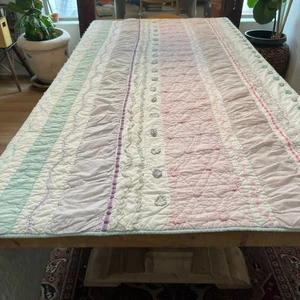 Pottery Barn Kids Full Queen Quilt Bailey Striped Textured Pastel Colors - Picture 1 of 15