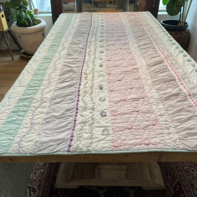 Pottery Barn Kids Full Queen Quilt Bailey Striped Textured Pastel Colors - Image 1 of 4