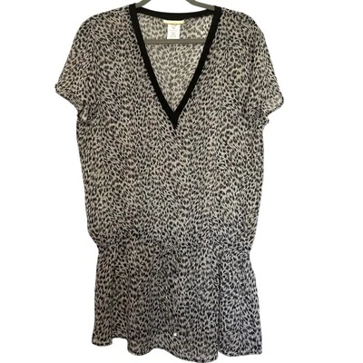 Michael Kors Size Large Sheer Swimsuit Cover Up Black White Jaguar Print - Image 1 of 4