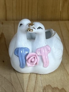 Vintage Swan Trinket Dish Cuddling Pair White Gold Trim 2.5” Porcelain - Picture 1 of 6