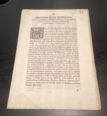 1770 Barcelona Governmental Decree On Wool Manufacture Regulations - Image 1 of 4