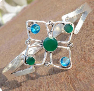 Bracciale in argento sterling 925 con pietre preziose topazio blu onice... - Immagine 1 di 4