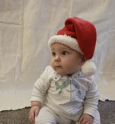 Chapéu bebê Papai Noel feito à mão 8 - 12 meses vermelho branco Natal  - Imagem 1 de 4