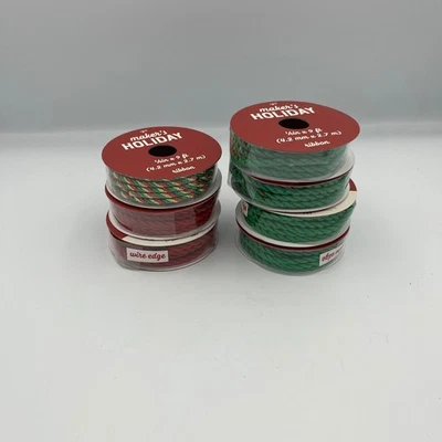 Makers Holiday Ribbon Spools Christmas Red Green Wire Edge Crafting Baking Decor - Image 1 of 3