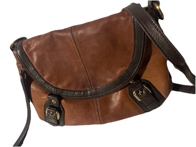 Bandolera mediana vintage Lucky Brand de cuero genuino marrón tostado natural Foto 1 de 4