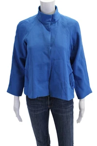 Lisa Perry Womens Long Sleeves Mock Neck Button Down Cropped Jacket Blue Size 2 - Picture 1 of 4
