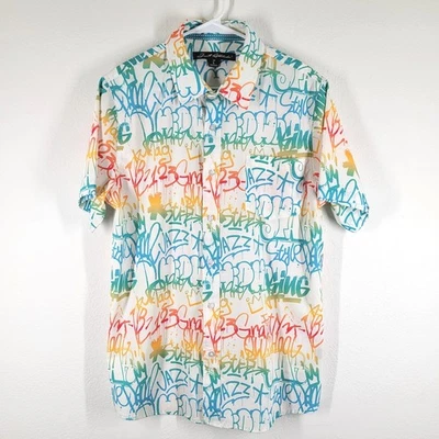 Just Attitude Men's Graffiti Print Short Sleeve Button Up Shirt Size L Street - Image 1 of 4