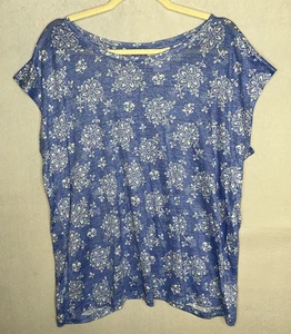 Laura Ashley Shirt 100% Linen Extra Large Blue Floral Lightweight Back Buttons - Picture 1 of 10