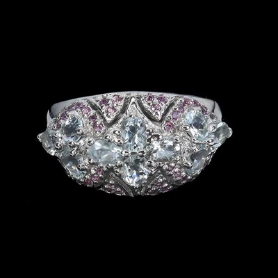 Anillo de plata de ley 925 ovalado aguamarina rodolita granate piedras preciosas tamaño de joyería  Foto 1 de 4