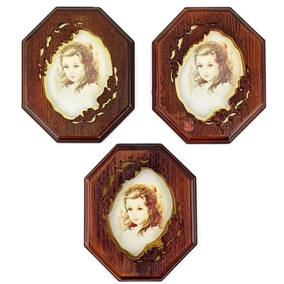 Vintage Old Time Photo Frame 3.5" x 2.7" Wood Brass Cutout Lot of 3 - Image 1 of 4
