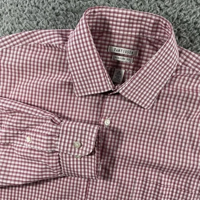VAN HEUSEN SHIRT MENS 16 32/33 PINK RED BUTTON LONG SLEEVE WRINKLE FREE REGULAR - Image 1 of 4