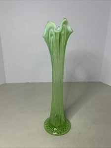 Antique Fenton Boggy Bayou Vaseline Opalescent Vase 12" - Picture 1 of 8