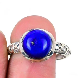 Natural Lapis Lazuli Trendy Statement Anniversary Ring Jewelry 925 Silver US 10 - Picture 1 of 8