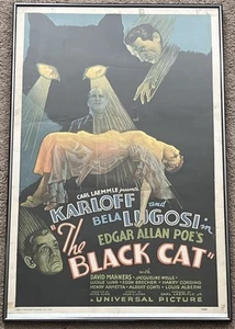 Vintage 1934 Movie Poster THE BLACK CAT Boris Karloff Bela Lugosi Framed Repro - Picture 1 of 8