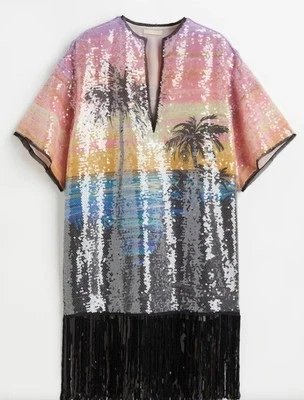 H&M Studio Palmera Grande Lentejuelas Brillante Flecos Vestido Fiesta Festival Nuevo sin Etiquetas Foto 1 de 4