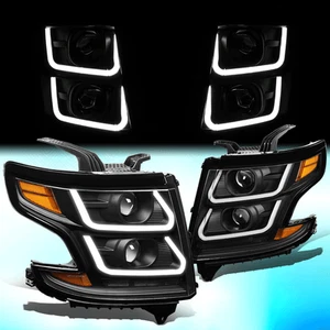 FOR 2015-2020 CHEVY SUBURBAN/TAHOE LED DRL PROJECTOR HEADLIGHT/LAMP BLACK/AMBER - Picture 1 of 9