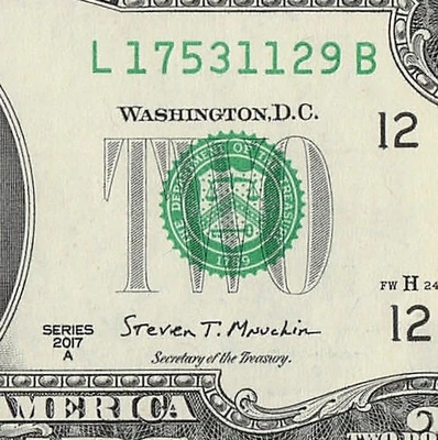 NOV 29 1753 Birthday Fancy Serial Number Date Note One Dollar Bill 11 29 1753 - Image 1 of 4