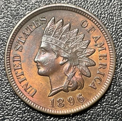 1896 Indian Head Cent Penny 1c Uncirculated RB Red-Brown Great Toning - Image 1 of 2
