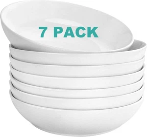 7 Pack Porcelain Pasta Bowls Ceramic , Large Serving Bowl, Wide and Shallow, ... - Picture 1 of 7