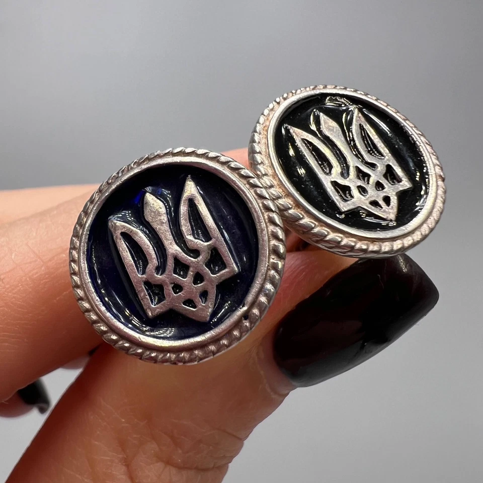 Vintage 925 Silver Cufflinks Tryzub Trident Enamel Men's Jewelry Ukraine Gift - Image 1 of 4