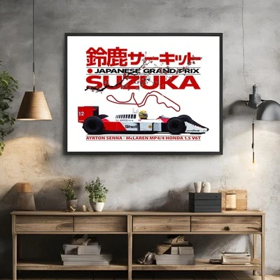 1988 Japanese GP Vintage Poster Ayrton Senna Suzuka Art Print F1 Race Fans Gift - Image 1 of 2