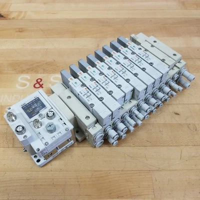 SMC 12 Port 8 Valve Assembly EX600-ED2, EX600-SMJ1, V3300-5FU, SV3400-5FU - USED - Image 1 of 4