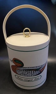 Vtg MCM Signed Georges Briard Mallard Teal Duck Ice Bucket Khaki Beige Vinyl - Picture 1 of 10
