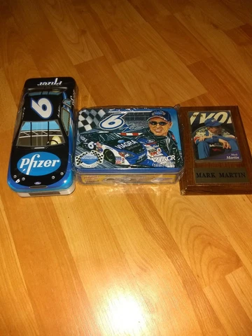 Lot Of 3 Mark Martin Memorabilia #6 Nascar Driver 2 Tins 1 Card Plaque Cover