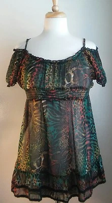 American Rag Cie Sheer Animal Print Shirt Sz M - Image 1 of 4