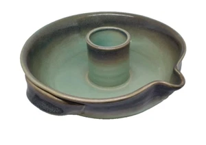 Pottery Deep Dish Chicken Cooker/Roaster Drip Glaze Blue Green - Picture 1 of 11
