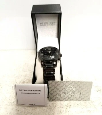 August Steiner AS8106BK Men's Swiss Month Date GMT Black Dial Gunmetal Watch - Image 1 of 4