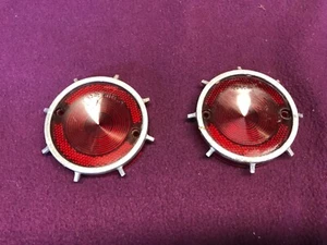 1962 CORVAIR SAE STDB 62 REAR LIGHTS TAIL LIGHTS SET2 CHEVY LENS GUIDE RED TRIM - Picture 1 of 6