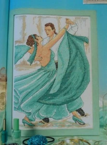 Cross Stitch Chart Beautiful Sampler Depicting Couple Ballroom Dancing - Picture 1 of 1