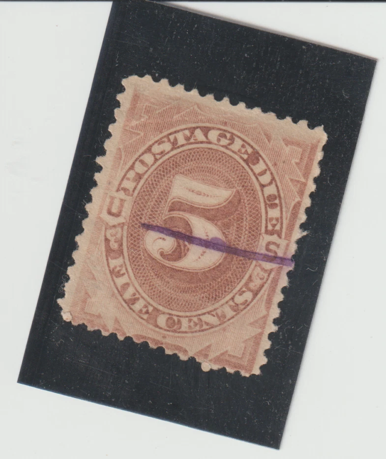 US Scott # J4 Used Purple Pen CXL 1879 5c Brown Postage Due - Image 1 of 1