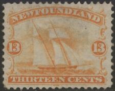 NEWFOUNDLAND 30 1865 13c ORANGE FISHING SHIP ABNCNY 1ST CENTS MPH VF CV$300 