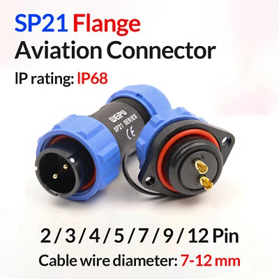SP21 IP68 Waterproof Aviation Connector Plug and Flange Socket 2 Pin to 12 Pin