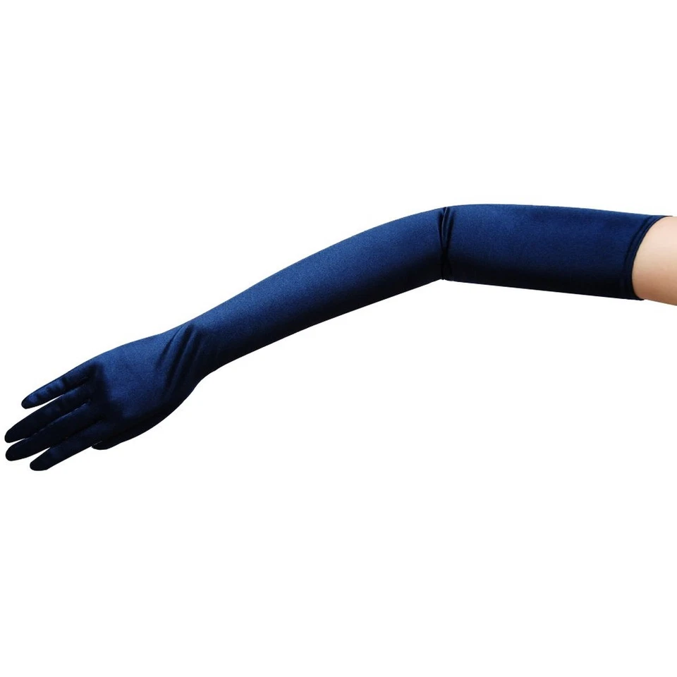 23.5" Long Shiny Stretch Satin Dress Gloves Opera Length 16BL Dark Navy - Image 1 of 1