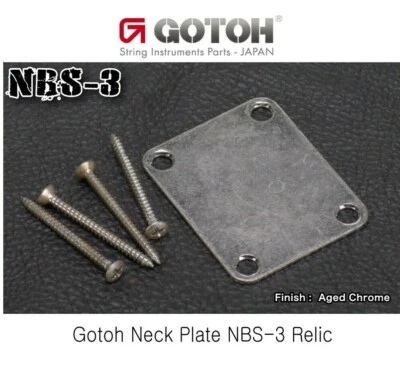 New GOTOH NBS-3 RELIC Aged CHROME Neck Plate for Fender Guitar or Bass   - Image 1 of 2