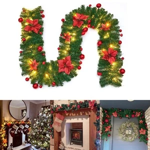 9FT Christmas Garland  Wreath Xmas Decorations Xmas Balls - Picture 1 of 26