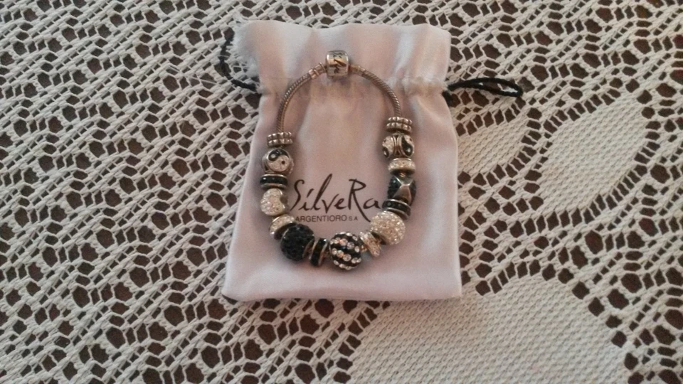 PULSERA SILVERADO CHARM EN PLATA DE LEY 7.5" LARGO NEGRO y PLATA Foto 1 de 1