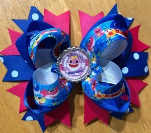 Large Baby Shark Double Layered Boutique Hair Bow - Picture 1 of 1