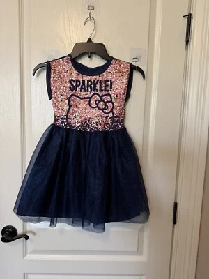 Vestido para niñas Hello Kitty sin mangas azul marino sin cordones/forrado talla pequeña usado en excelente estado Foto 1 de 4