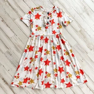 Gigi & Max Girls sz 6/7 Frankie Mixed Stars Soft Comfy Bamboo Dress 4th of July - Picture 1 of 8