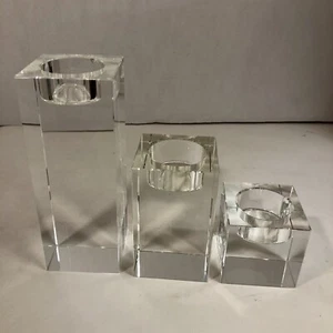 Crystal Graduated Block Candle Holder Set Of 3 Modern Graduated Heavy Sparkly - Picture 1 of 8