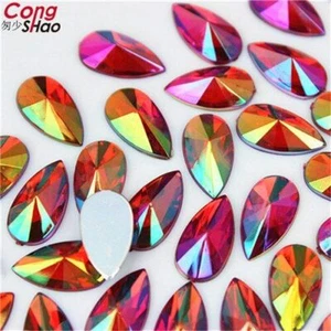 Teardrop Acrylic Rhinestone 100pcs 7*13mm Crystal AB Non Hotfix Flatback Beads - Picture 1 of 23